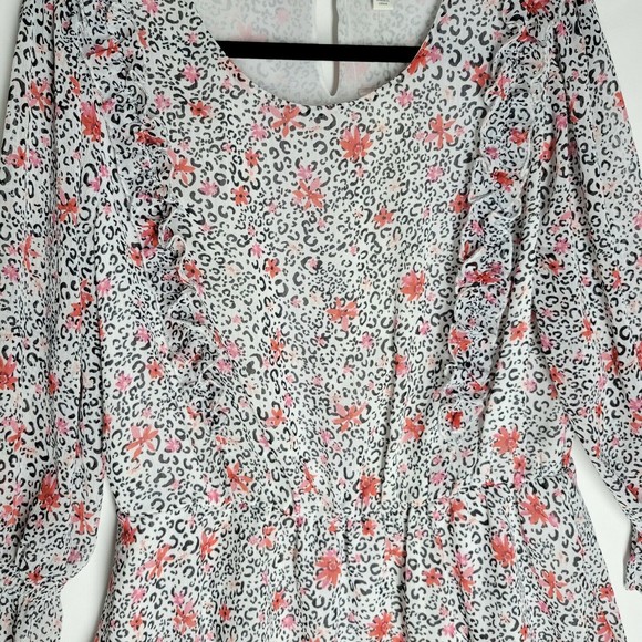 NWT Cato Est.1946 Womens Blouse Cheetah Floral Print Peplum Dolman Sleeve 14/16W - Picture 5 of 11